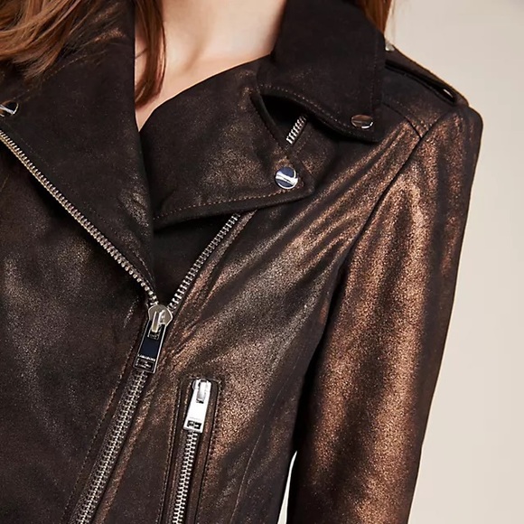 NWT $595 Lamarque Donna Metallic Leather Moto Jacket XS Z147-14 - Picture 5 of 9
